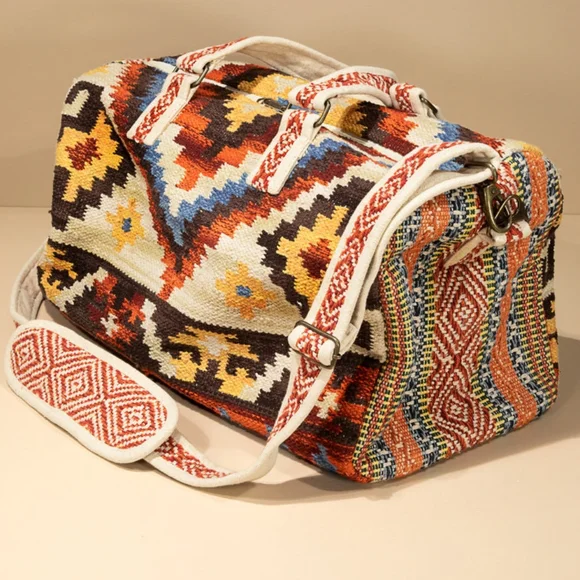 Boho Chic Travel Bag - Navajo Aztec Inspired Design - Handmade Fully Fine Cotton - Picture 6 of 10